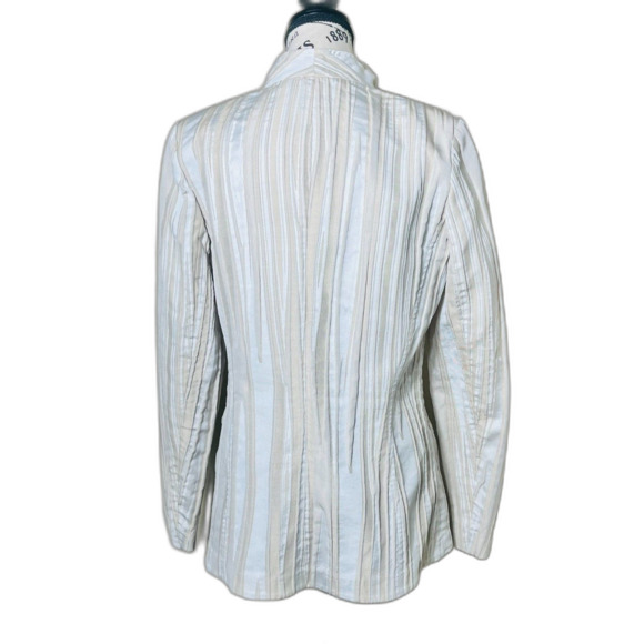 Lafayette 148 New York Textured Cotton Khaki Ivory Blazer Size 10 Retail $650+ - Picture 4 of 14